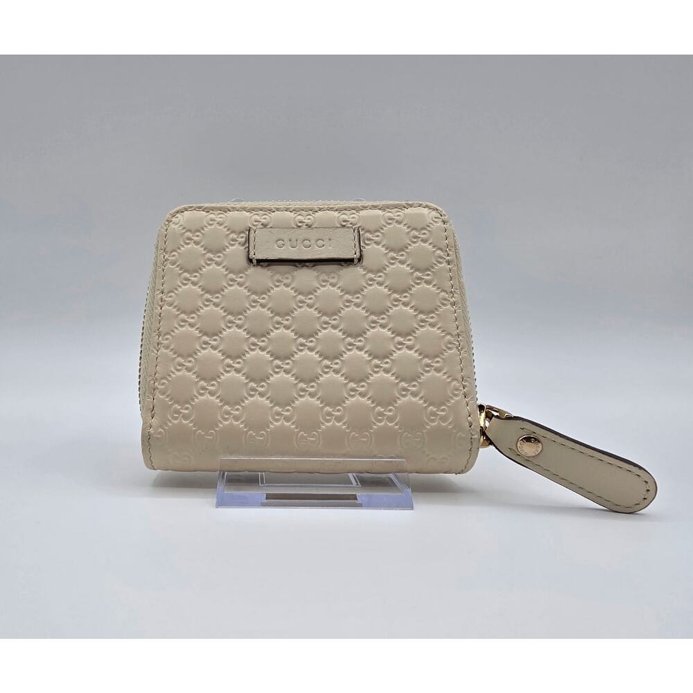Gucci Microguccissima Leather Zip Around Wallet Cream Compact Italy GG Logo